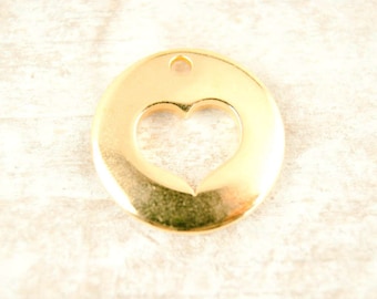 Pendant heart 16 mm round with punched out heart metal color selection silver, gold, rose gold #4828