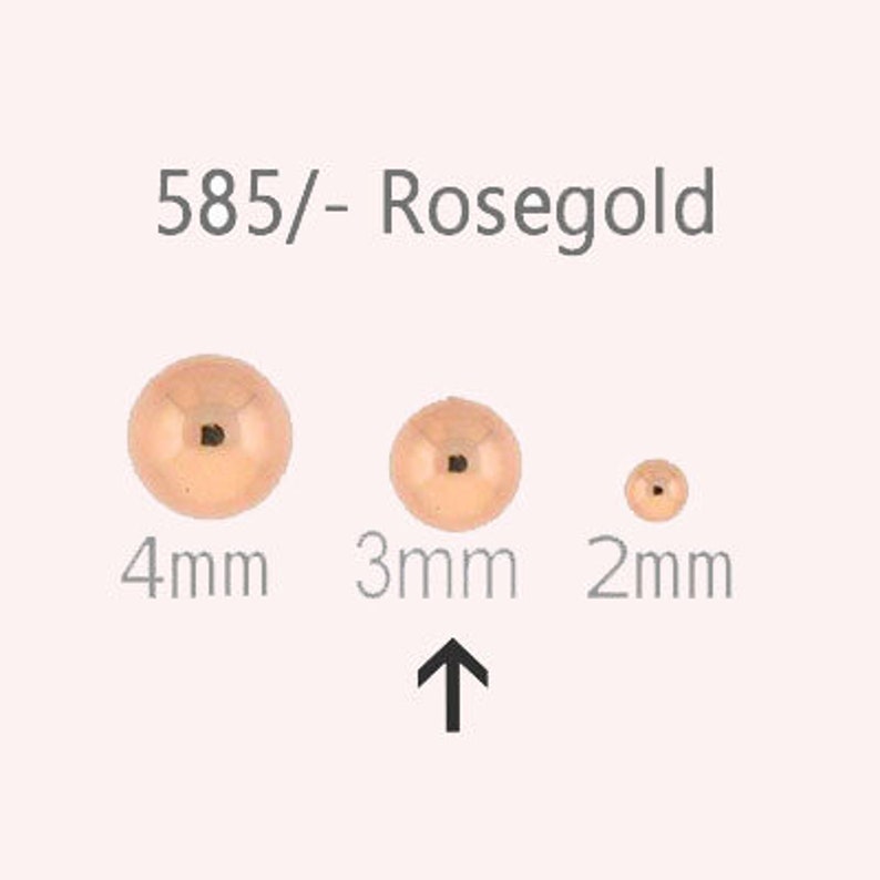 585 real rose gold beads balls, burr-free 14K rose gold for threading, size selection 6601, 6599, 6600 image 7