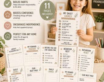 Kids Routine & Chore Chart Bundle | Morning, Bedtime, Chores (PDF Download)