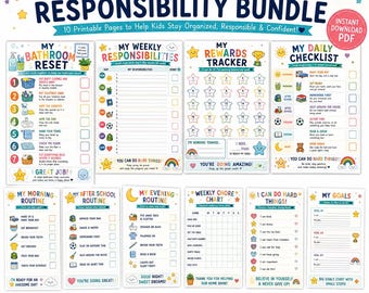 Kids Routine & Chore Chart Bundle | Morning, Bedtime, Chores (PDF Download)