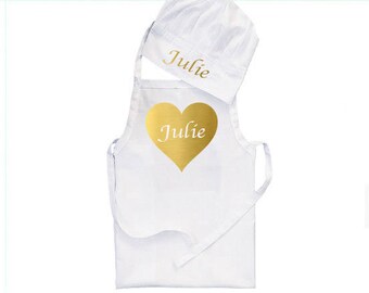 3 sizes, heart Apron, baby apron, kid apron, personalised apron, apron birthday, children apron, personalised chef hat, newborn chef hat