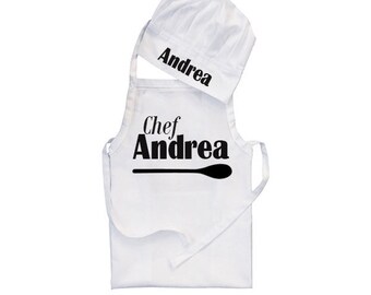 3 sizes, Apron chef hat, baby apron, kid apron, personalised apron, apron birthday, children apron, personalised chef hat, newborn apron