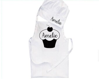 3 sizes, Cupcake Apron, baby apron, kid apron, personalised apron, apron birthday, children apron, personalised chef hat, newborn apron