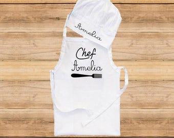 3 sizes, chef hat Apron, baby apron, kid apron, personalised apron, apron birthday, children apron, personalised chef hat, newborn apron