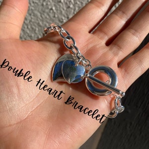 Silver Double Heart Pendant Bracelet