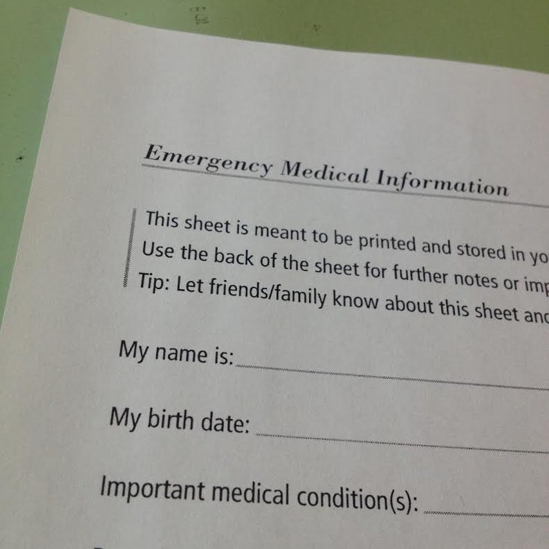 Printable : Emergency Medical Information Sheet - Etsy