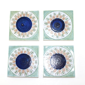 Royal Copenhagen - Aluminia - Tenera - 4 Unique and lovely ceramic tiles -  Designed by Berte Jessen  - Made in Denmark in 1960.