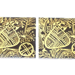 Royal Copenhagen - BACA -  Fajance  - 2 Lovely ceramic tile  - Designed by Niels Thorsson - Made in Denmark in 1960.