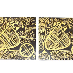Royal Copenhagen - BACA -  Fajance  - 2 Lovely ceramic tile  - Designed by Niels Thorsson - Made in Denmark in 1960.