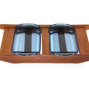 Quistgaard  - Teak serving tray - Designed by Jens Harald Quistgaard and Holmegaard glass  - Made in Denmark 1950s
