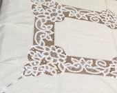 Vintage Madeira Lace embroidered tablecloth romantic dinner table tape lace fine linen shabby chic bourgeoise home decor beige