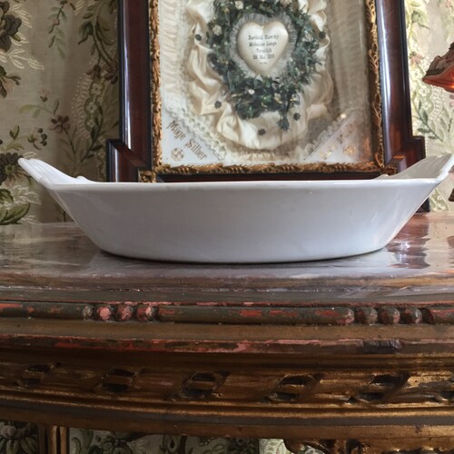 Antique French Limoges porcelain aluminite china bowl dish white shabby chic country cottage kitchen shops decor bourgeoise home Edwardian maid