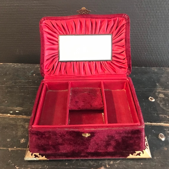 Antique jewel box shabby chic timeworn burgundy v… - image 7