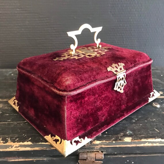 Antique jewel box shabby chic timeworn burgundy v… - image 2