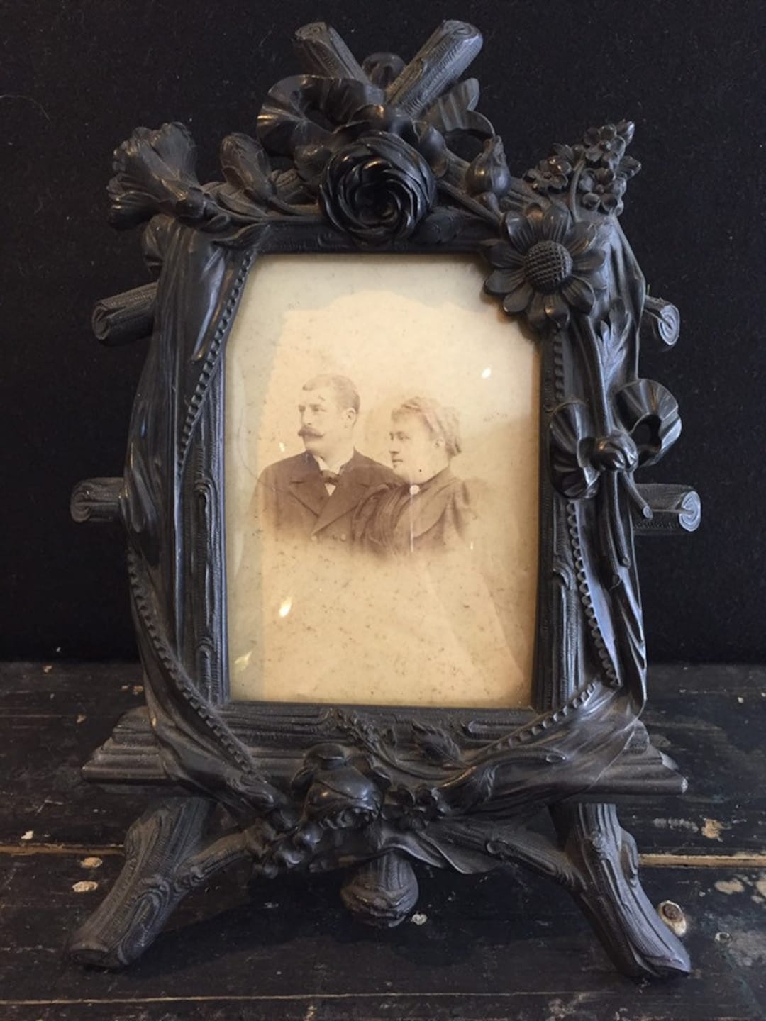 Antique Frame Sepia Picture Couple Original Gutta Percha Frame Etsy