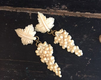 Pair vintage or antique earrings grape vine fruit French fashion Paris style