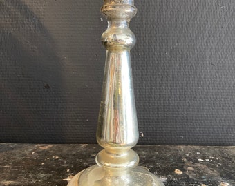 Antique mercurized glass candlestick poor man silver French early Victorian Louis Philippe design shabby chic bourgeoise home table light