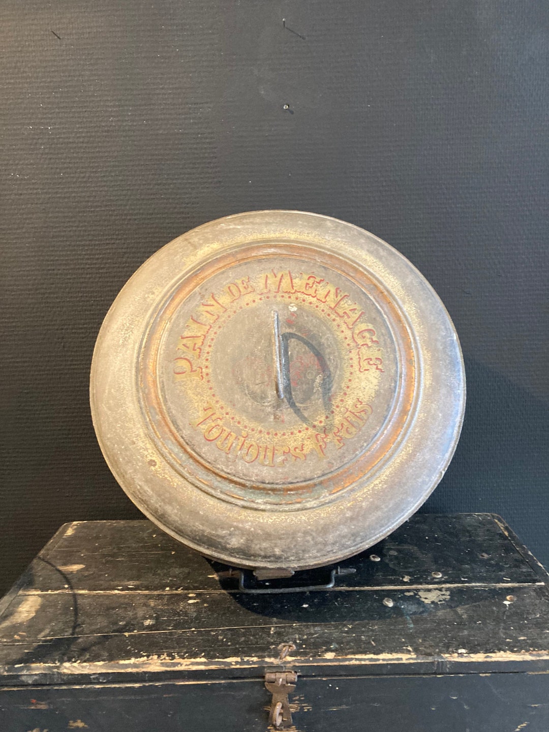 Antique French Bread Box Painted Toleware Tin Art Deco Period Kitchen