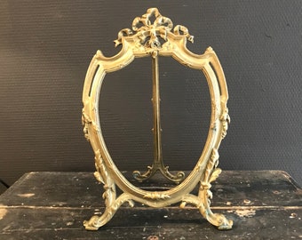 Antique bronze picture big frame holder French chateau Edwardian Louis 16 design Versailles style ribbon bow Marie Antoinette romantic