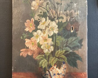 Antique nature morte jardin fleur bouquet peinture toile shabby chic timeworn romantique pays boho intérieur boho style Français brocante