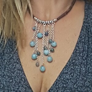 Aquamarin Boho Fransen Kette