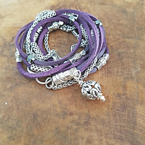 Purple Leather Beaded  Wrap Bracelet, Boho Bracelet for Women Layered, Bridesmaid personalized-jewelry, Gift for her