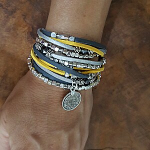 Charm Leather Wrap Bracelet, Boho Beaded Women's Layered Bracelet, personalized-jewelry, Gift for her