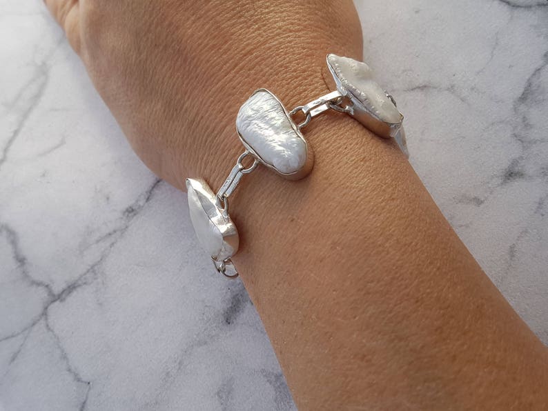 vintage link bracelet elegant bracelet Silver white Pearl bracelet silver jewelry bohemian jewelry Christmas gift for her