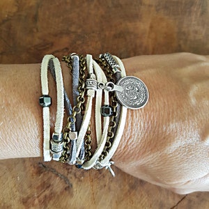 Winter boho leather Wrap Bracelet,  Beaded Layered Bracelet - Necklace, personalized-jewelry, Gift for her