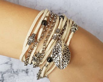 Leren wikkelarmband met kralen, damesarmband - ketting cadeau, gepersonaliseerde sieraden
