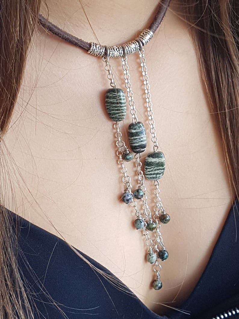 Gemstone Necklace Christmas gift for her Bib Necklace Beaded Dangle Necklace Boho Choker