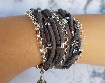 Winter boho beaded leather Wrap Bracelet Women's Layered Bracelet Necklace, personalized-jewelry