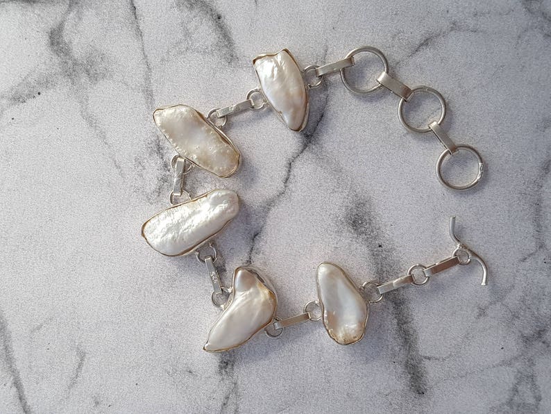 vintage link bracelet elegant bracelet Silver white Pearl bracelet silver jewelry bohemian jewelry Christmas gift for her