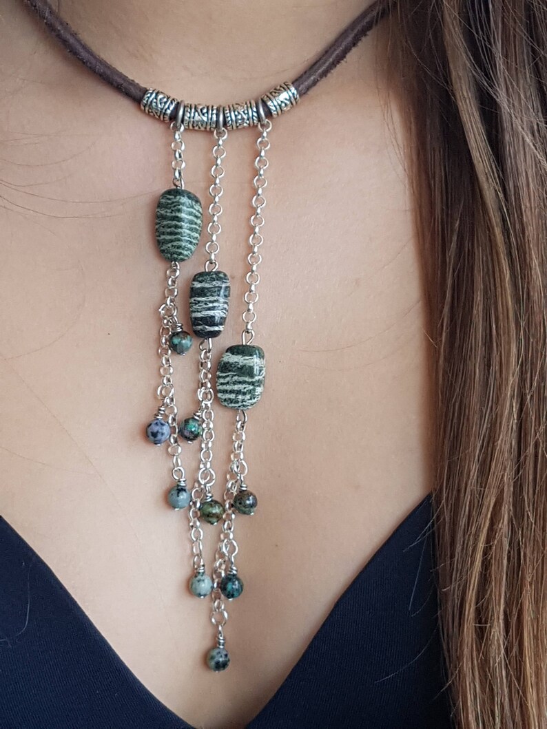 Gemstone Necklace Christmas gift for her Bib Necklace Beaded Dangle Necklace Boho Choker
