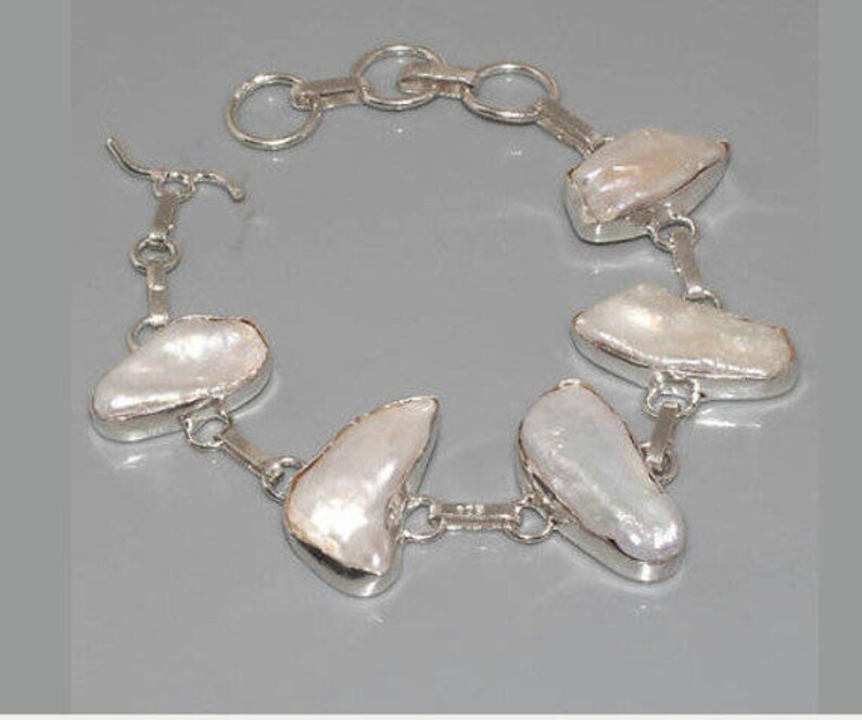 vintage link bracelet elegant bracelet Silver white Pearl bracelet silver jewelry bohemian jewelry Christmas gift for her