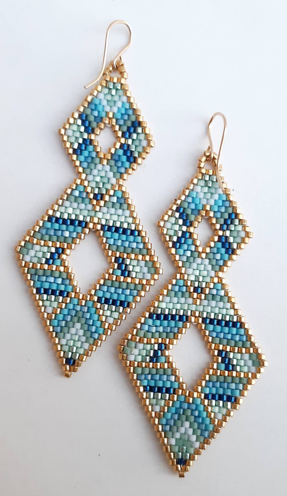 PYRAMID: Double Diamond Blue Earrings Multi Colour Earrings - Etsy