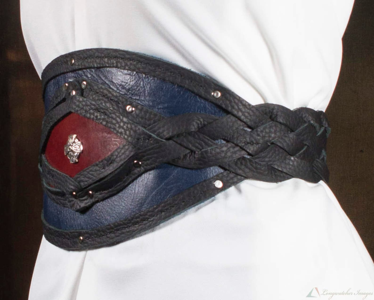 Leather Waist Cincher Belt Navy Blue and Burgundy With Black Etsy