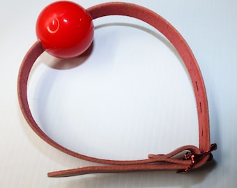 Silicone Ball Gag, Red, medical grade with Red leather strap