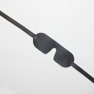 Black Leather Blindfold: Suede Backing, Adjustable Fit
