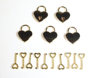 Medium Small Heart-shaped Lock, 'Gold', 5x Pack