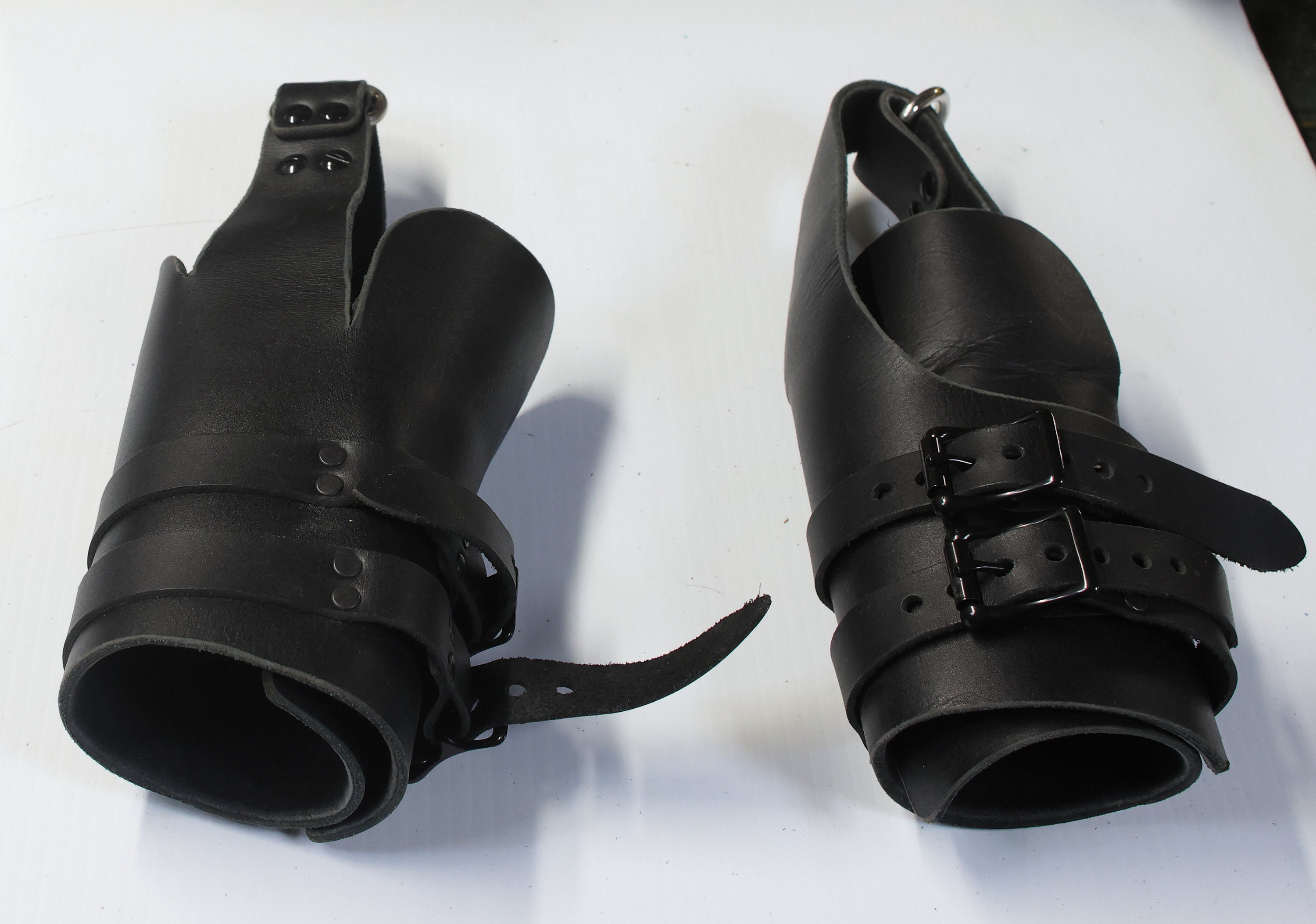 Locking Ankle Cuffs Blue and Black Leather Restraints