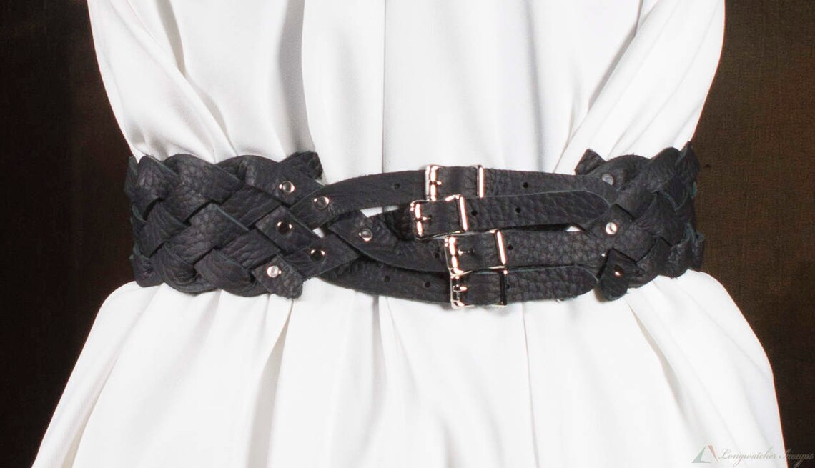 Leather Waist Cincher Belt Navy Blue and Burgundy With Black Etsy