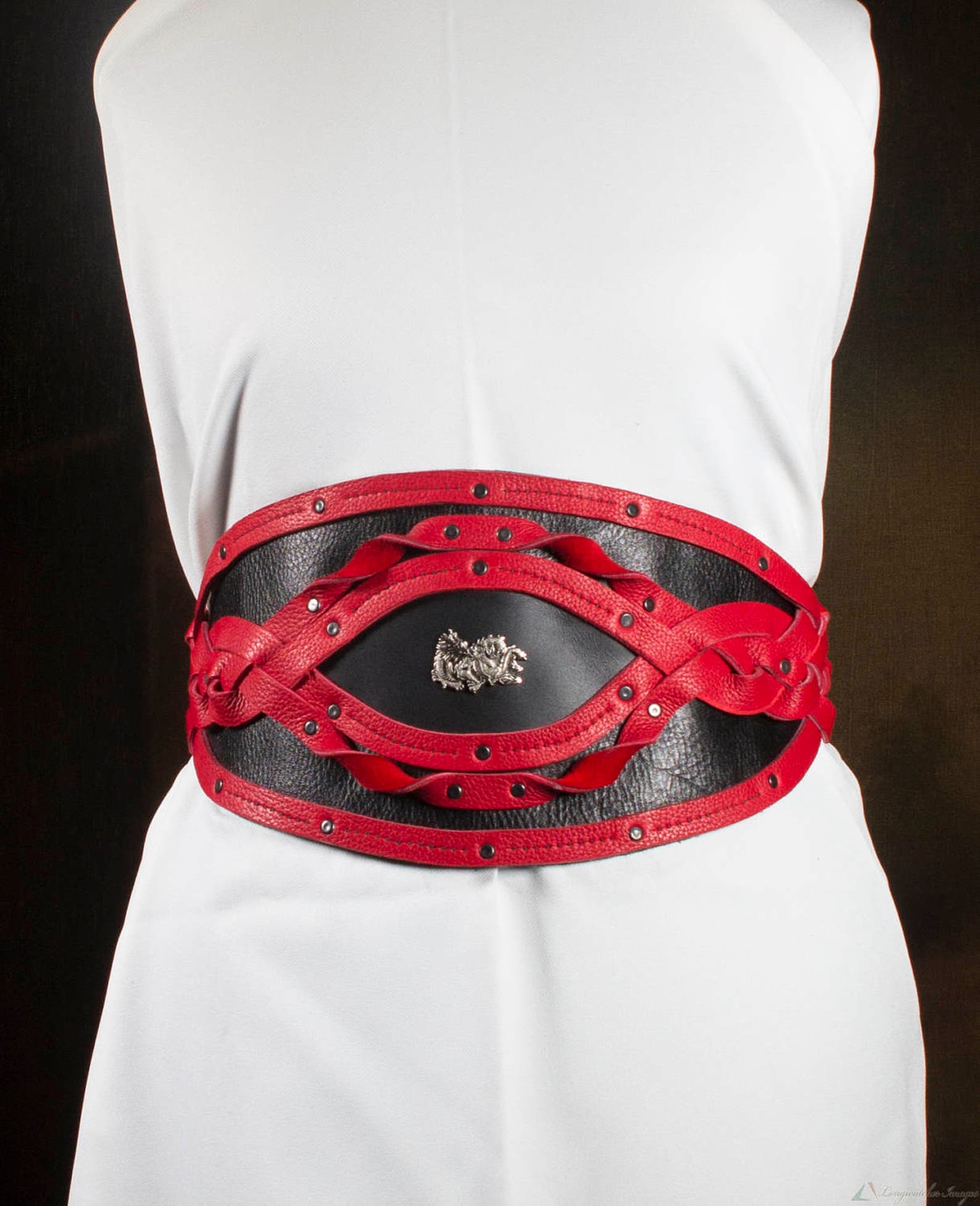 Handmade Leather Waist Cincher Red and Black With Red Straps Etsy