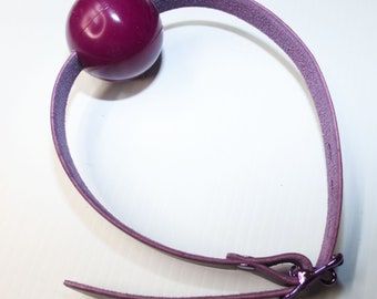 Purple Silicone Ball Gag with Purple Leather strap, medical grade material