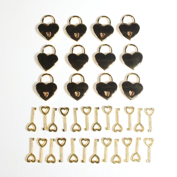 Medium Small Heart-shaped Lock, 'Gold', 12x Pack