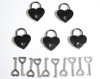 5-pack of Medium Small Heart-shaped Lock, 'Silver'