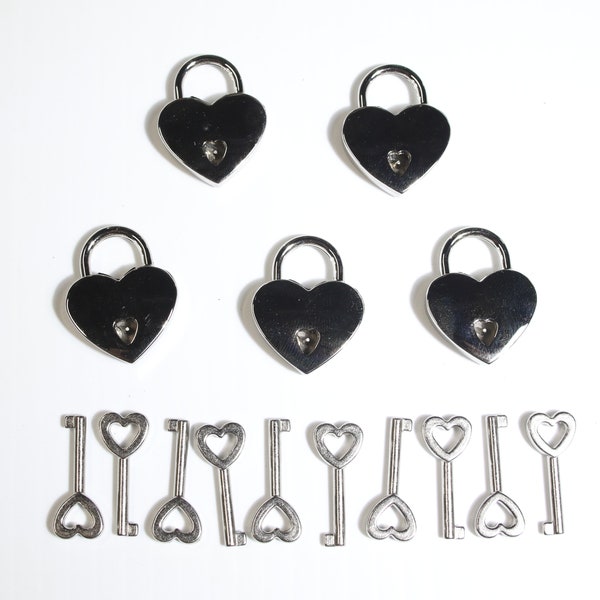 5-pack of Medium Small Heart-shaped Lock, 'Silver'