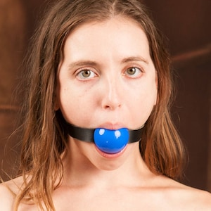 Silicone Ball Gag, Medium-Large 2.0, medical grade with black or white leather strap image 5