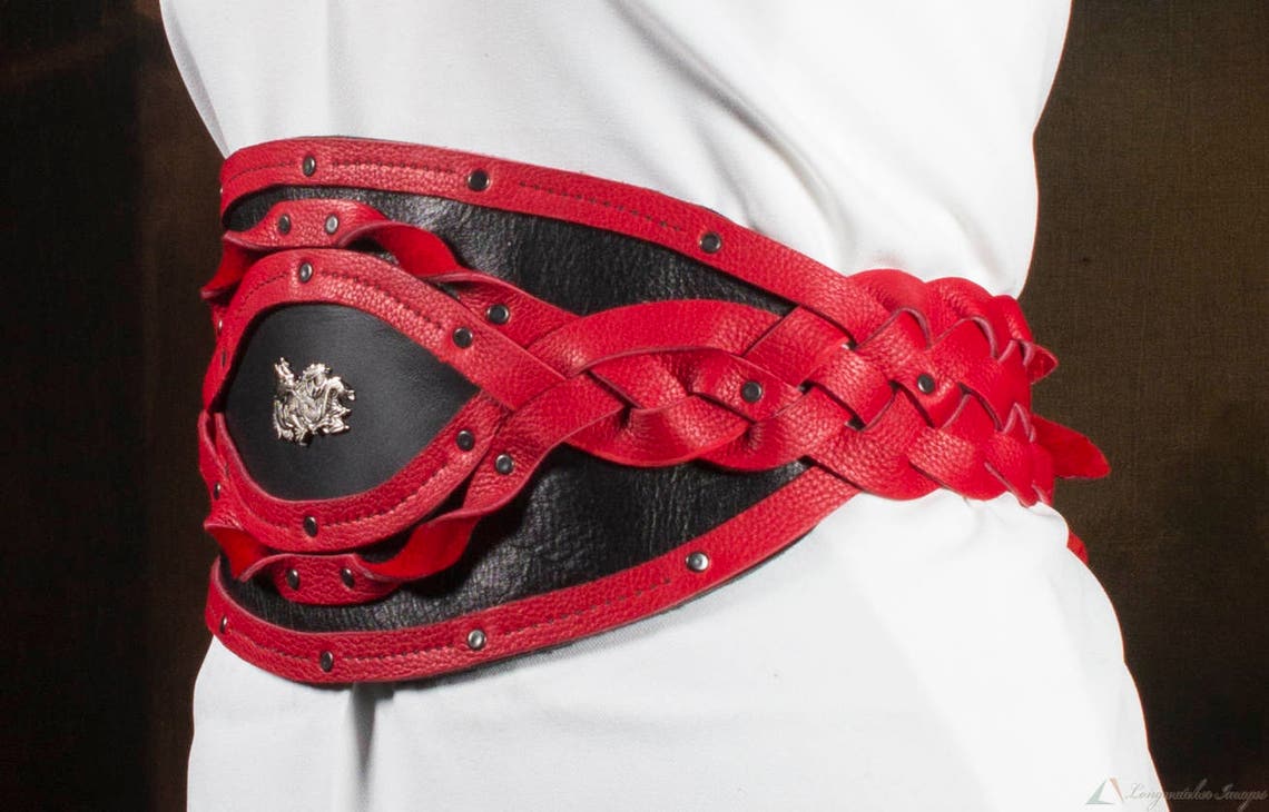 Handmade Leather Waist Cincher Red and Black With Red Straps Etsy