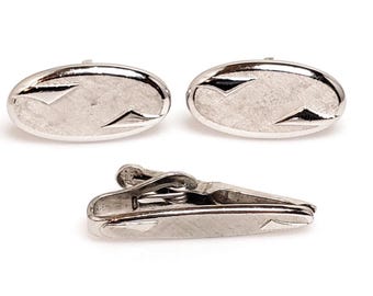 Vintage SWANK Cufflinks and Tie Clip Set - 1960s Mid Century Modern